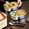 Rectangle 304 Stainless Steel Lunch Box 1200ml 2 Compartments Frigde Crisper High Quality Microwave Oven Heating Sealed Box