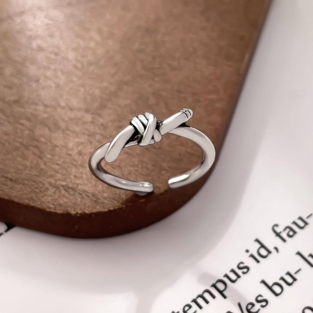 Thai Silver Retro Knotted Adjustable Ring for Women - Elegant, Versatile, and Trendy Design