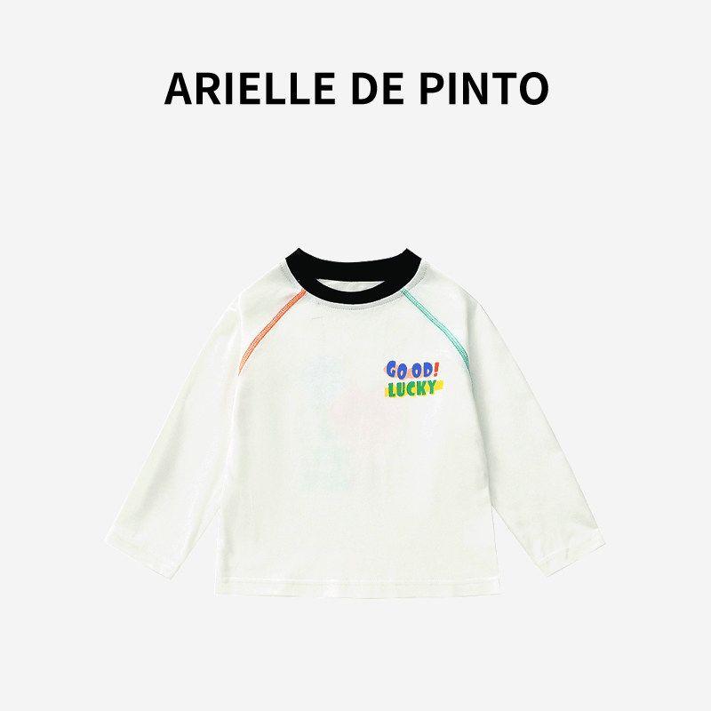 French Arielle De Pinto Girls  T-Shirt Spring and Autumn Pure Cotton Casual Versatile White T-Shirt Loose Inner Top White 90