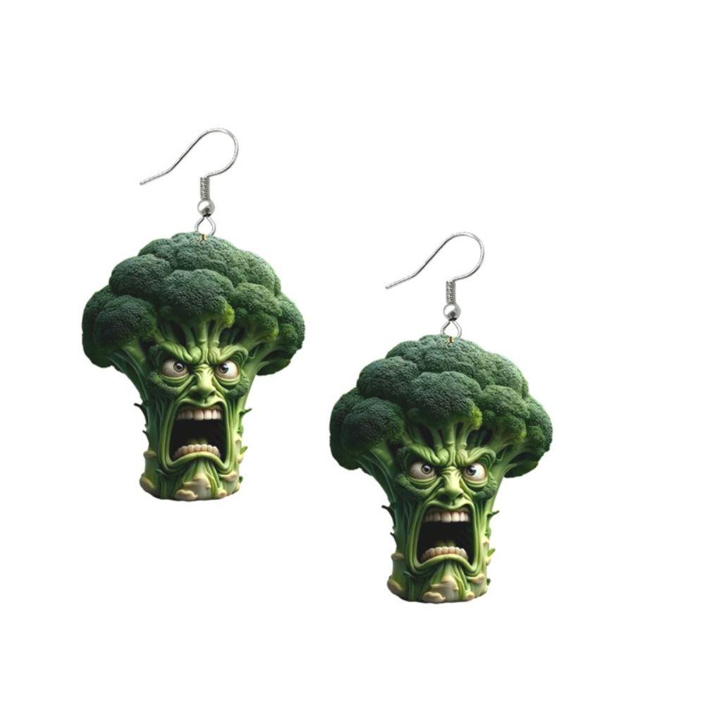 

Acrylic 2D Earrings Green Cauliflower Ear Accessories Fun Dangle Earrings Women Girls