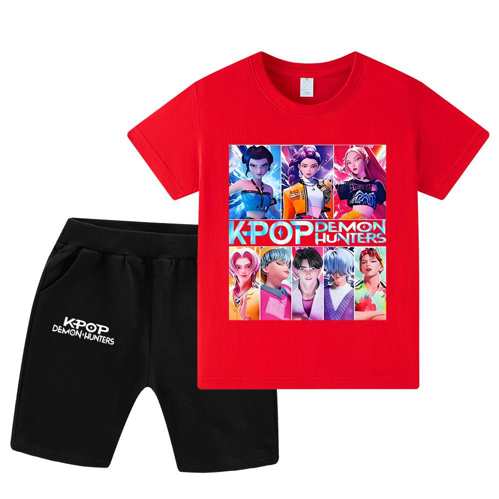 WA1230 Kids Boys Girls Kpop Rumi Zoey Mira Sajaboys Print Short Sleeves T-shirt Shorts Pants Sets