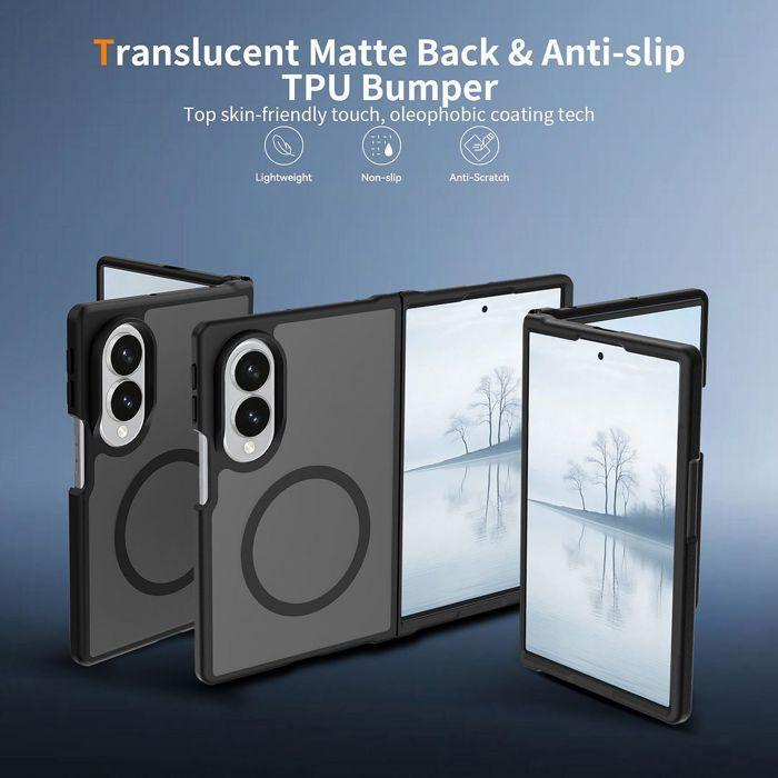 Hülle + 2 Gehärtete Gläser für Samsung Galaxy Z Fold 8, mit Magnetischem Kreis - Transluzent Schwarz