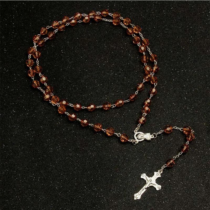 8mm Modeschmuck Rosenkranz Damen Halskette Hohe Qualität DIY Jesus Christliches Kreuz Halskette und Anhänger Lange Kette Schmuck Schmuck