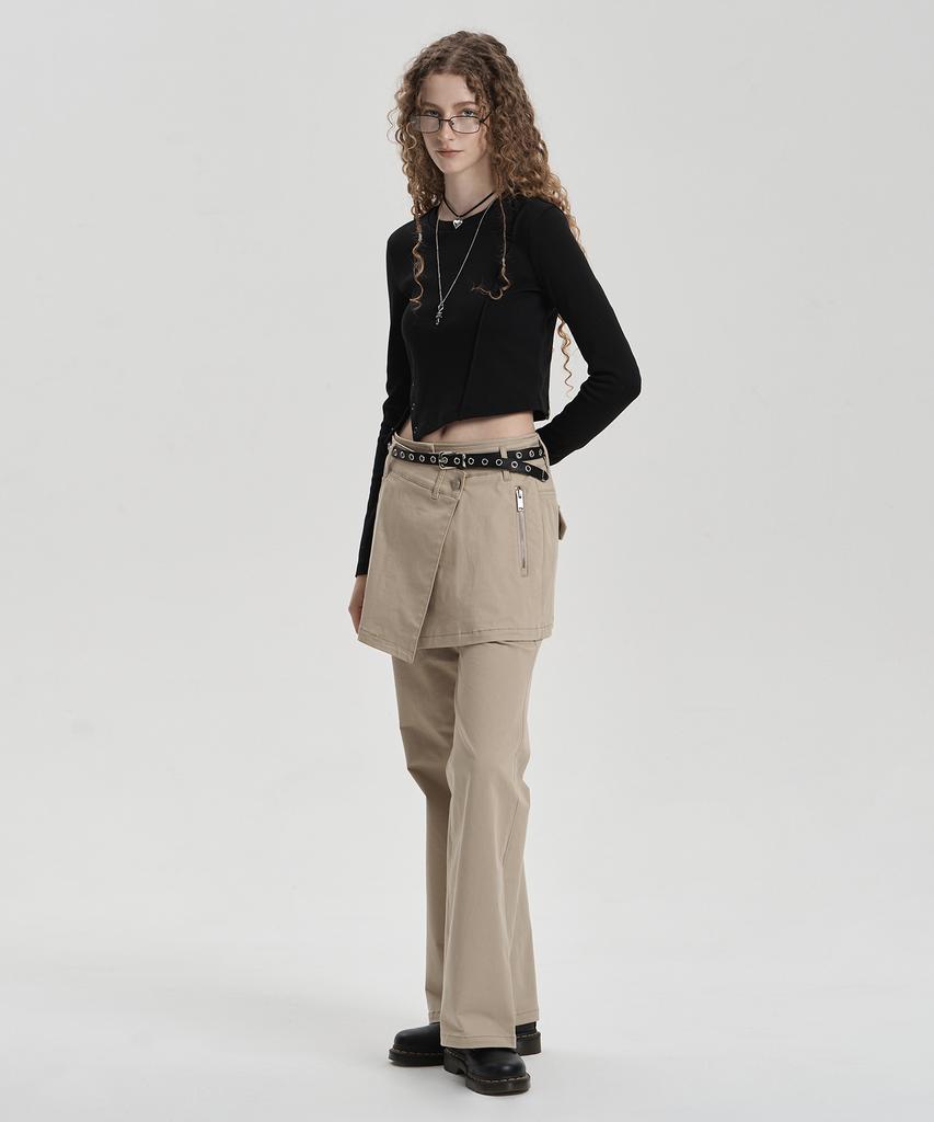 Jenyujeu Layered Skirt Bootcut Pants - Beige
