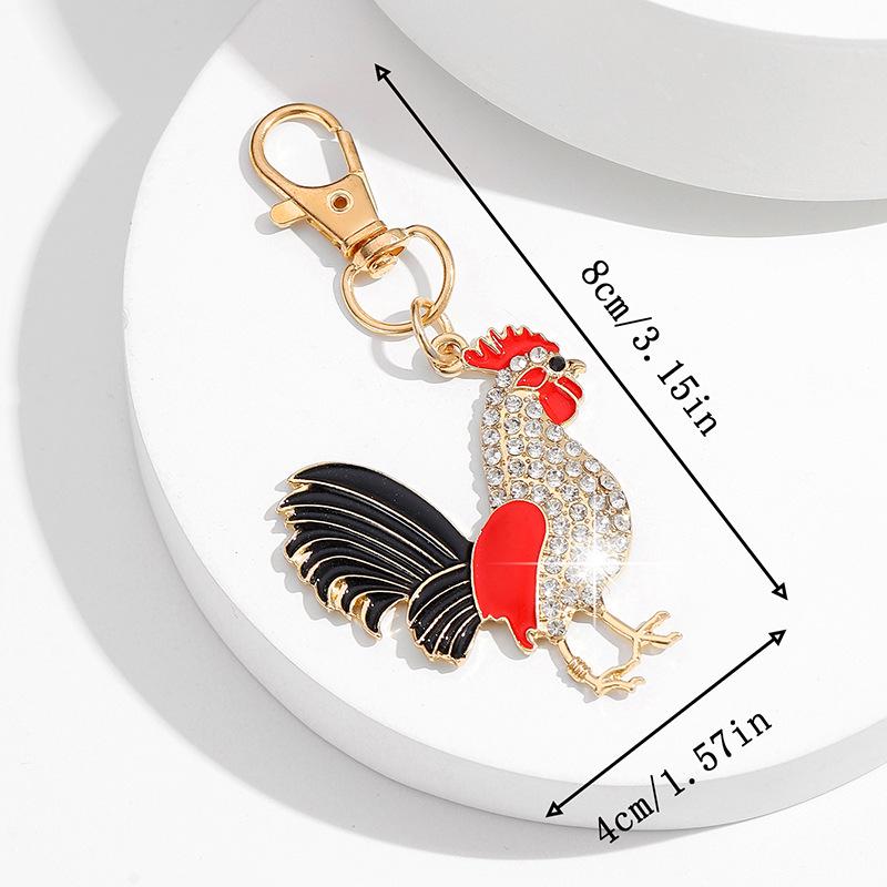 Zodiac Rooster Rhinestone Brooch-Keychain Pendant for Women's Accessories
