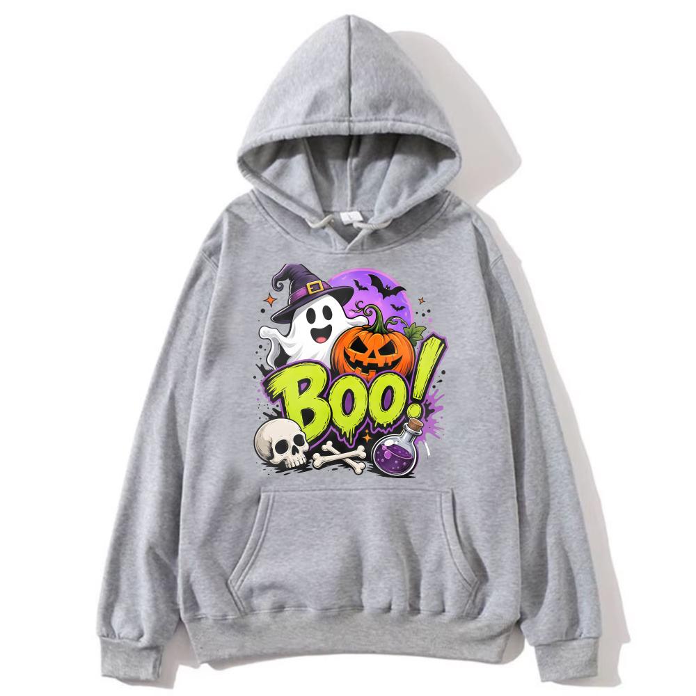 Boo Halloween Ghost Pumpkin Hoodie Unisex Fashion Casual Wear Witch Ghost Skull Potion Motif Bold Spooky Art Warm Autumn Sweater