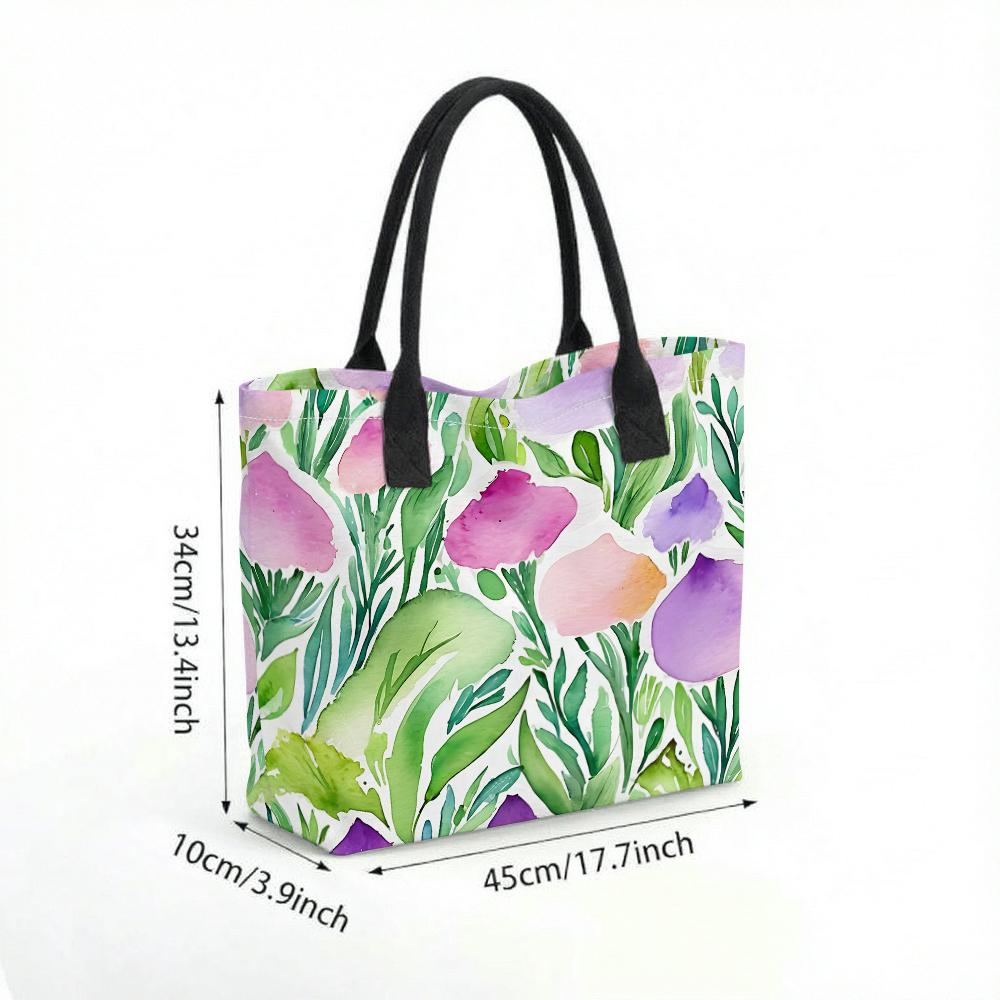 Watercolor Floral Printed Canvas Tote Bag Large Capacity Daily Casual Shoulder Bag for Women