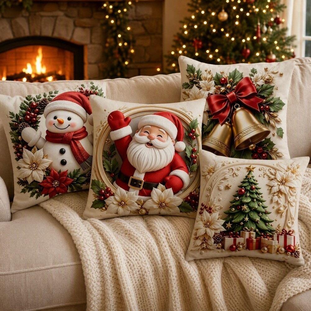 Elk Deer Christmas Pillow Cover Soft Xmas Tree Pillowslip Snowman Pillow Cover Farmhouse Couch