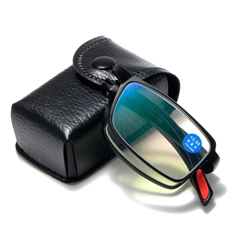 

New Folding Reading Glasses Anti-Blue Presbyopia Glasses Hd Portable Middle-Aged And Elderly Men Far Sight Glasses 4.0