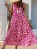 Tassel Lace Up Fashion New Mid Length Skirt Summer Vacation Style Sexy Sleeveless V-neck Abstract Print Casual Loose Dress