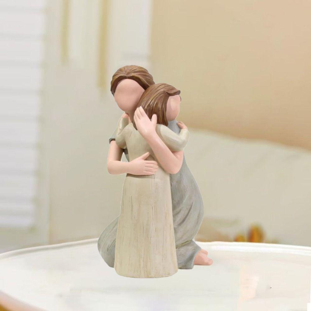 Nowoczesna Figurka Matki i Córki Przytulających się Ręcznie Malowana Żywica Ozdoba Rodzinna Salon