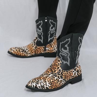 Zapatos de Vestir Puntiagudos de Venta Caliente Europa América Retro Marrón Zapatos de Vestir de Negocios para Hombre Botines de Invierno con Estampado de Leopardo para Hombre