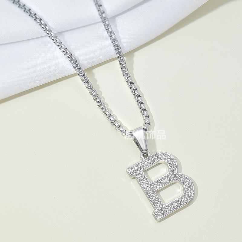 B Letter Necklace Men'S And Women'S Personalized Trend Full Diamond Pendant Long Sweater Chain