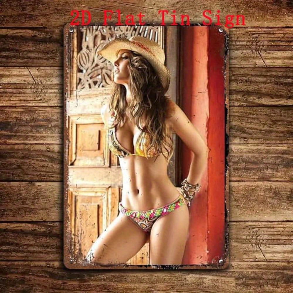 SUBAKBANDHA Sexy Metal Poster 8x12 Inch Retro Wall Art - Easy To Hang Decor For Home Bar Club Garage Man Cave Bathroom