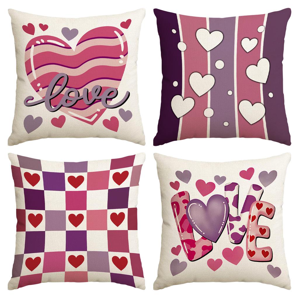4Pcs Valentine'S Day Pillow Cover, Valentine'S Day, Wedding Anniversary Wedding Sofa Decoration Love Cushion Cover