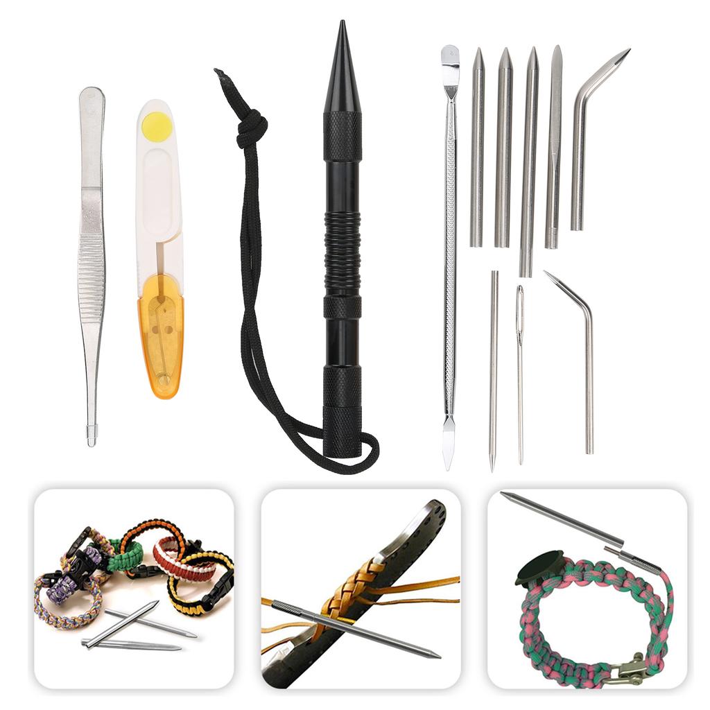 12Pcs/Set Black Aluminium Parachute Cord Needles Set Bracelets DIY Knitting Tool Kit