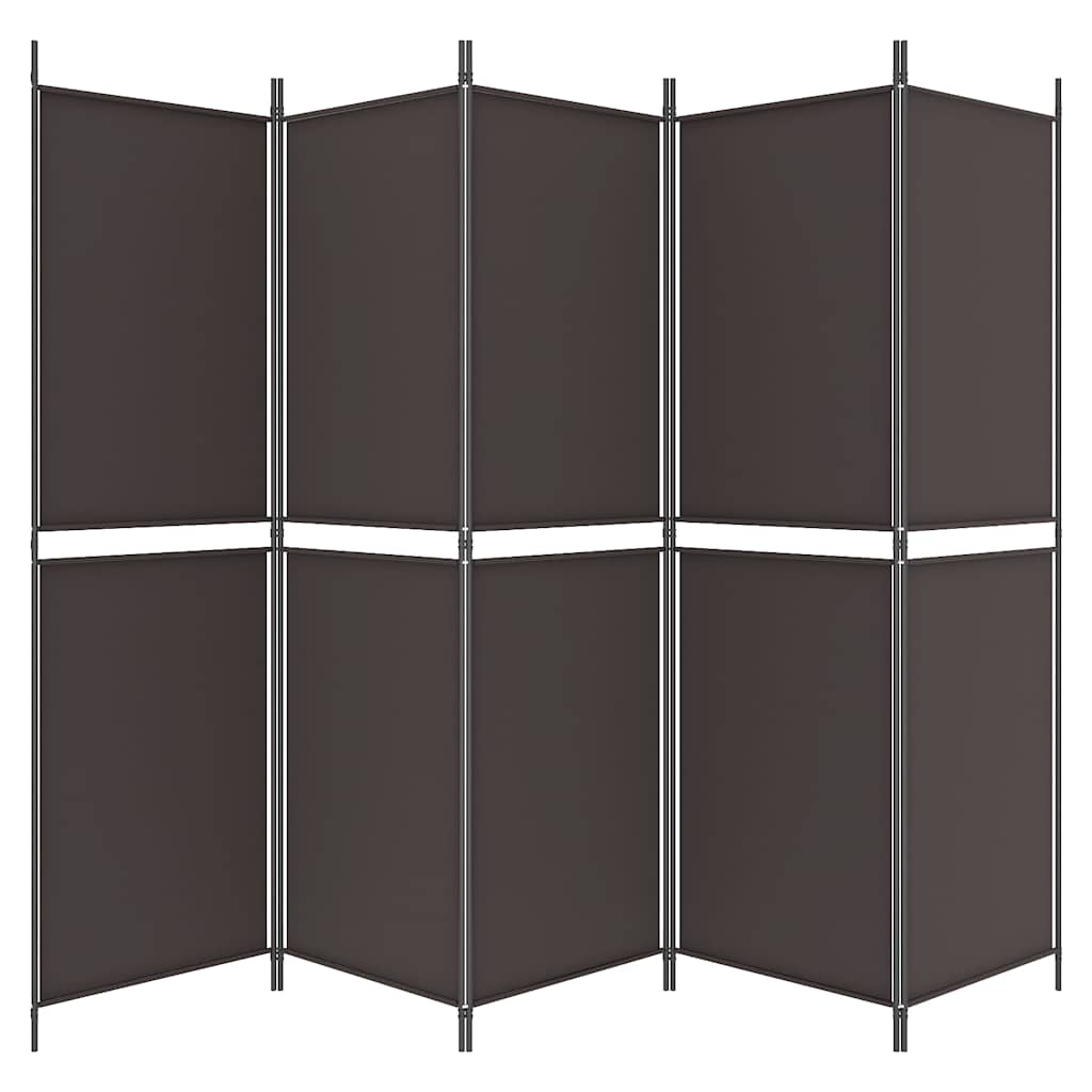 5 Piece Folding Screen In Brown 250 X 180 Cm Fabric
