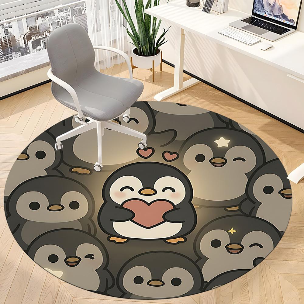 1pc Penguin Love Office Round Area Rug, Under Office Chairs Bedroom Living Room Home Decor, Room Deco, Available in Various Sizes