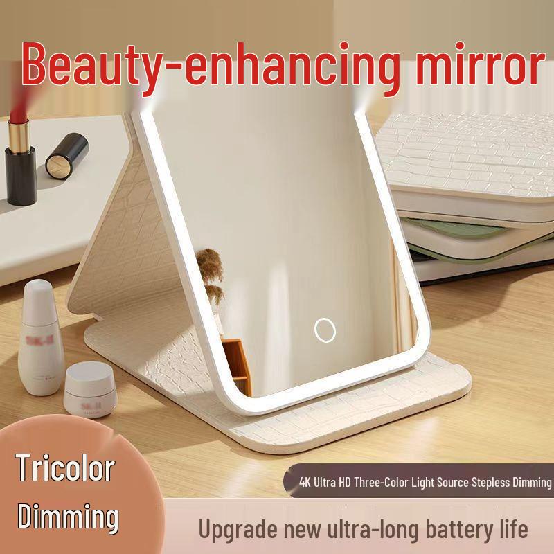 Portable Foldable LED Dimmable Makeup Mirror - Travel Size, Ins Style for Student Dorm