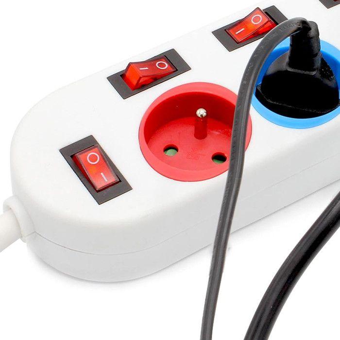 Steckdosenleiste - BOXÉLEC - 5 Steckdosen - Einzelne Schalter - 3680W - Bunt