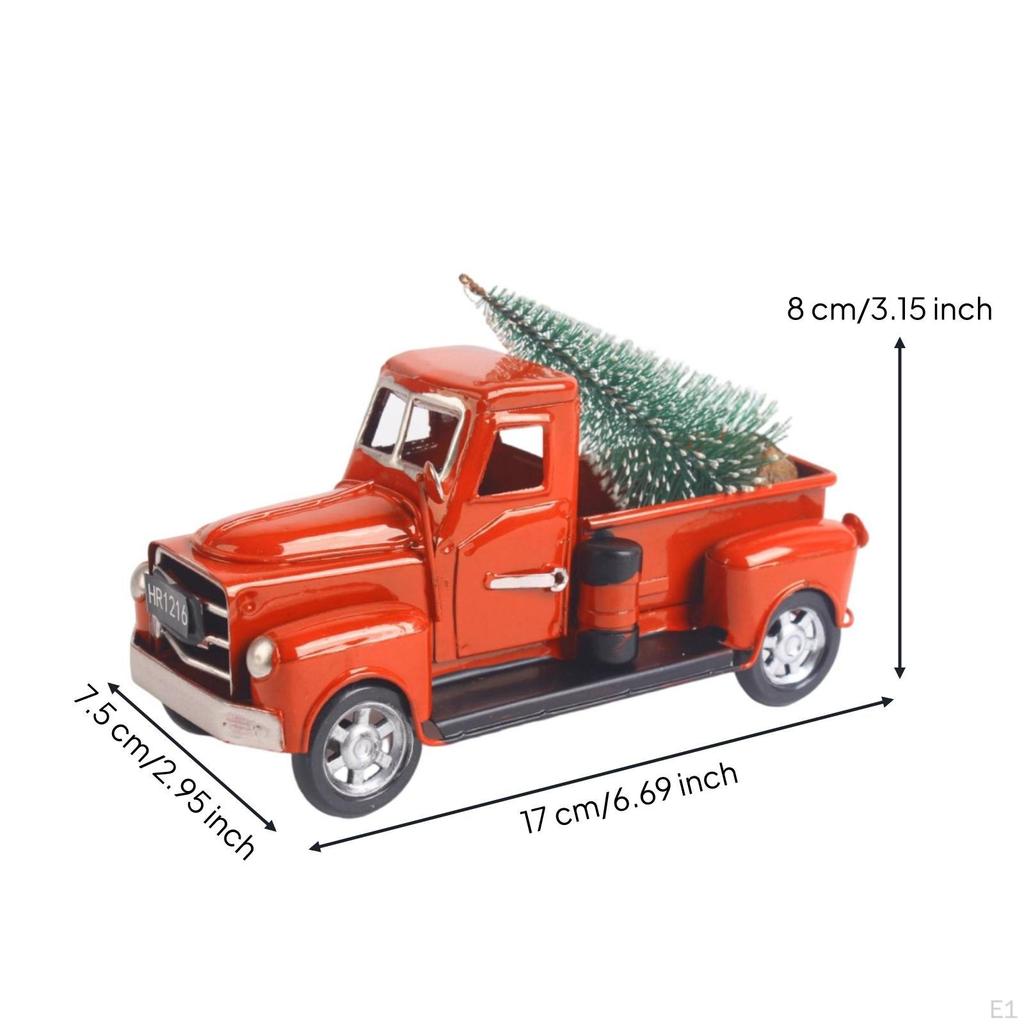 Vintage Truck Ornament with Tree Christmas Red Conifer Distressed for
