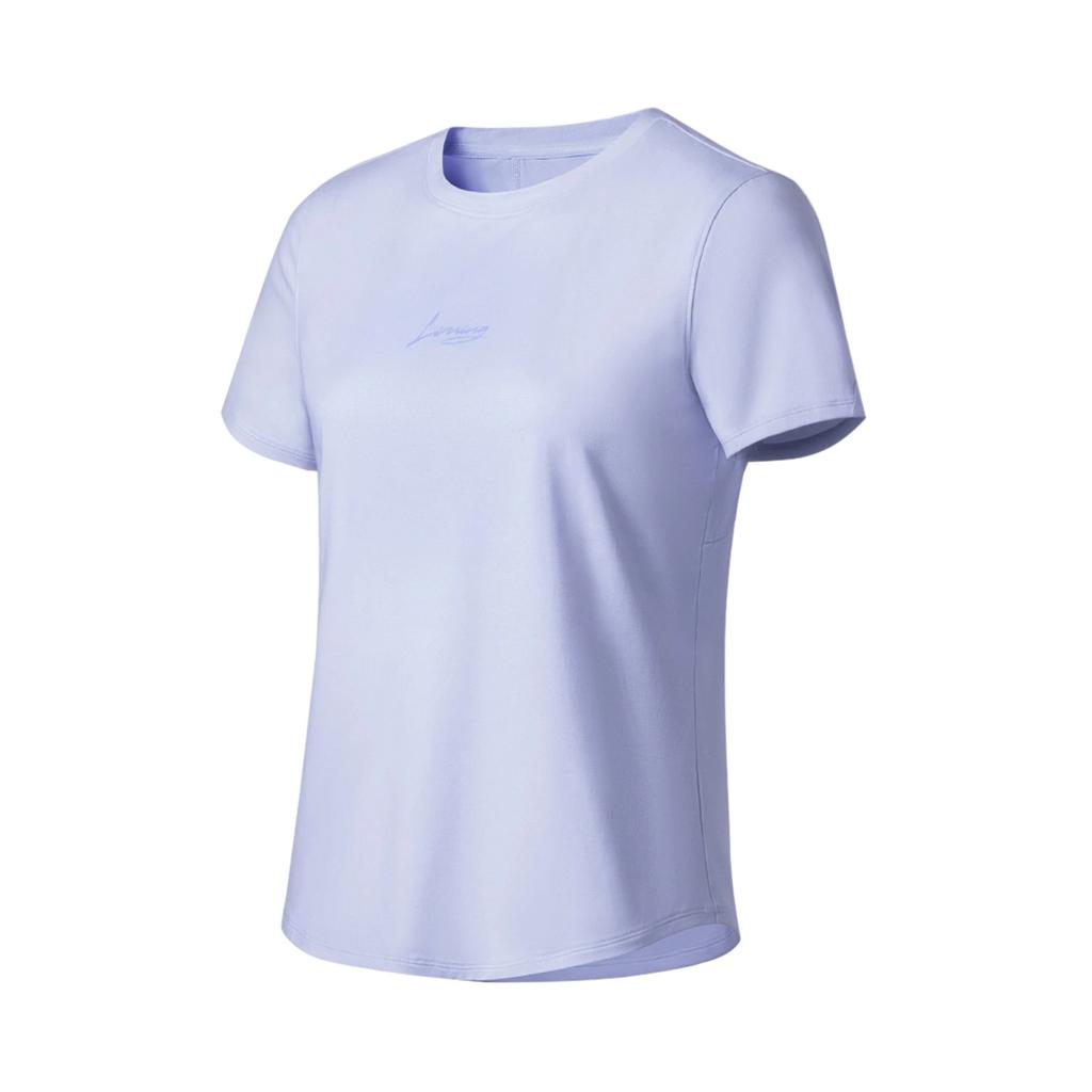Li Ning Plain Logo Print Round Neck Pullover Short Sleeve T-Shirt Women Tops Sky-Blue ATST230-7