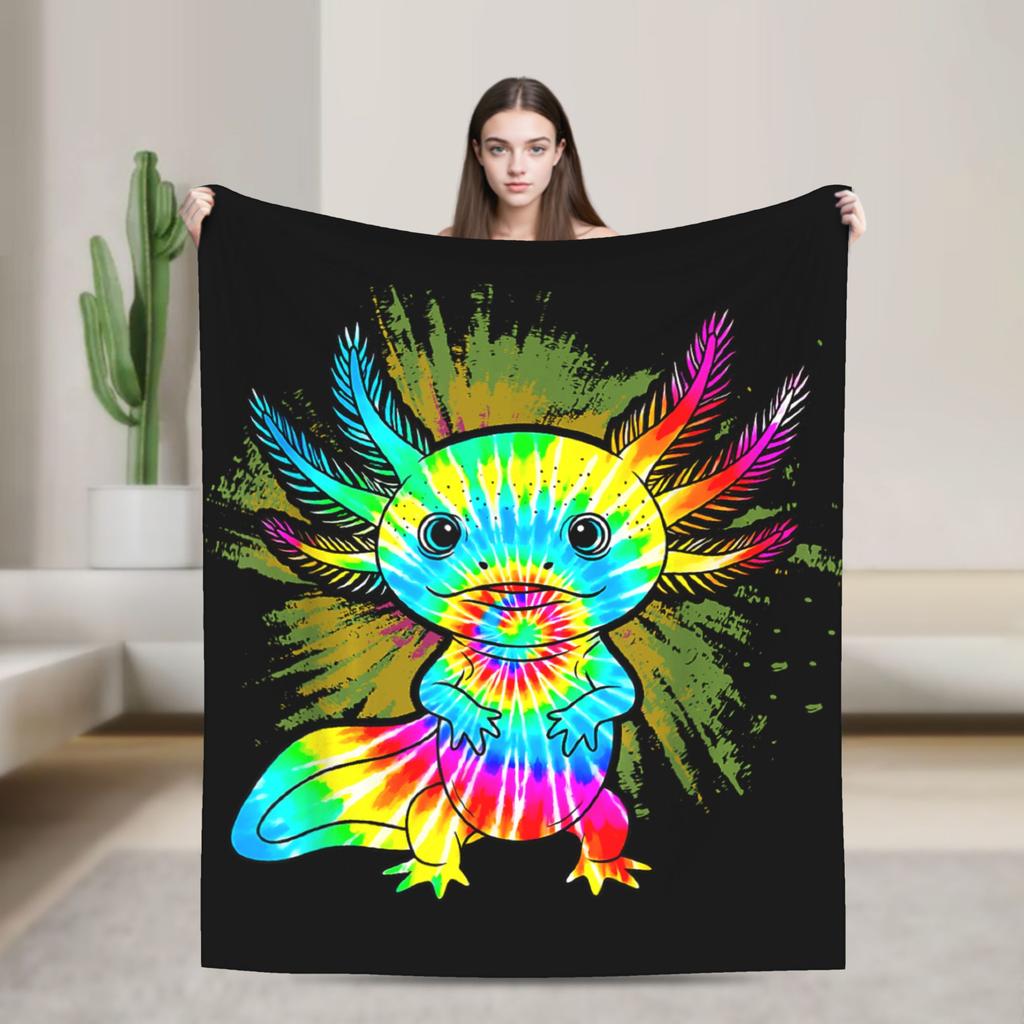 Axolotls Kawaii Cute Tie Dye Blanket Soft Print Plush Throw Blanket For Child Couch Chair Sofa Bed Flannel Bedspread Bed Cover