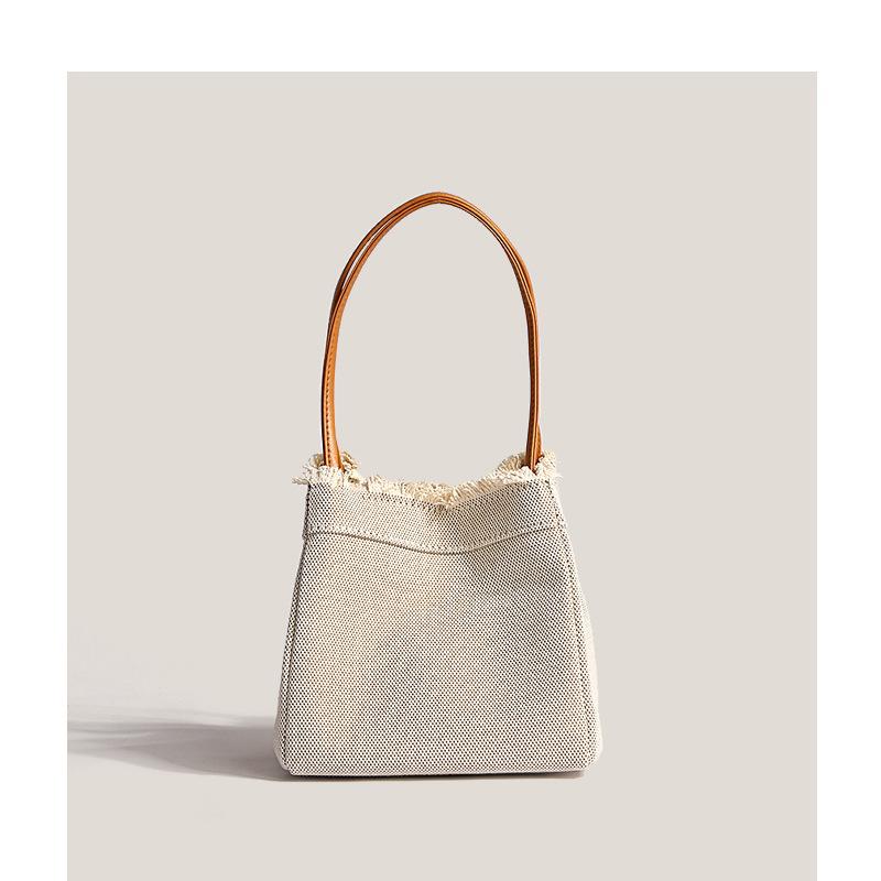 New Trendy Niche Design Denim Splicing Versatile Hand-held Women's Bag Casual Canvas Vegetable Basket Bucket Bag