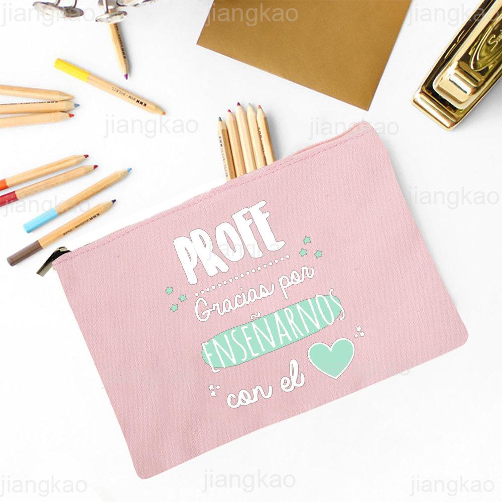 

Best Teacher In The Word Spanish Print Pencil Bag School Stationery Supplies Storage Bags Travel Makeup Bag Toiletry Pouch Gifts