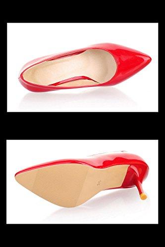 [SCGEHA] Plus Size High Heel Pumps, Enamel, Pointed Toe, Stiletto Heel, 8cm, Unisex (Black/26.5cm)
