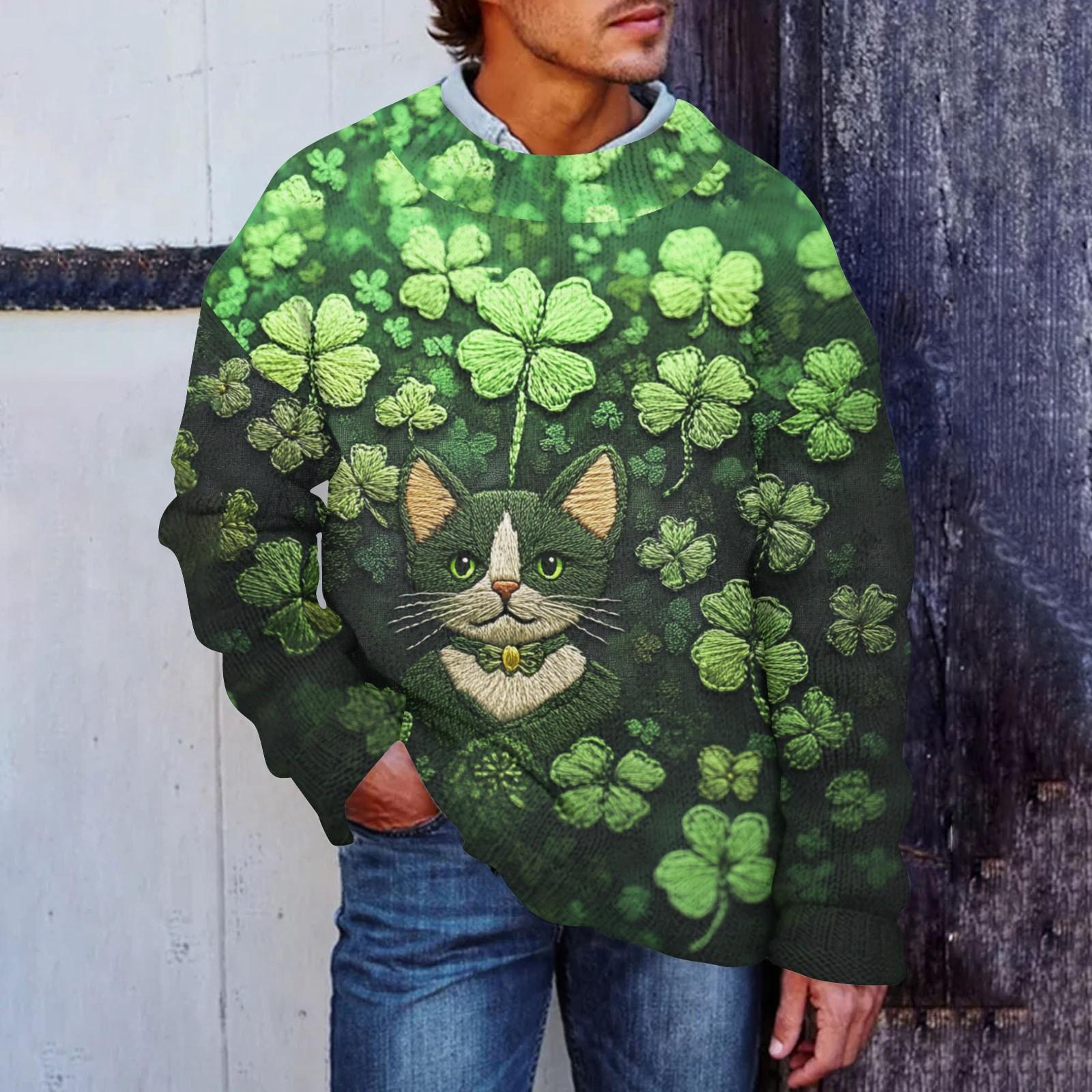 

Мужская мода повседневная с длинным рукавом St. Pacrit Gentle Printed Crewneck Woolen Imitation свитер Цветочный Crewneck Sweatshirt Loose Long Sleeves XXL циан