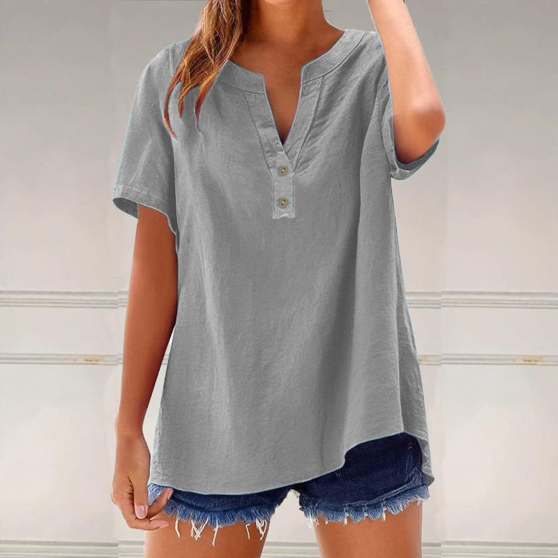 JPNTKY Women's Fashion Casual Solid Color Print Short Sleeve V Neck Blouses & Shirts