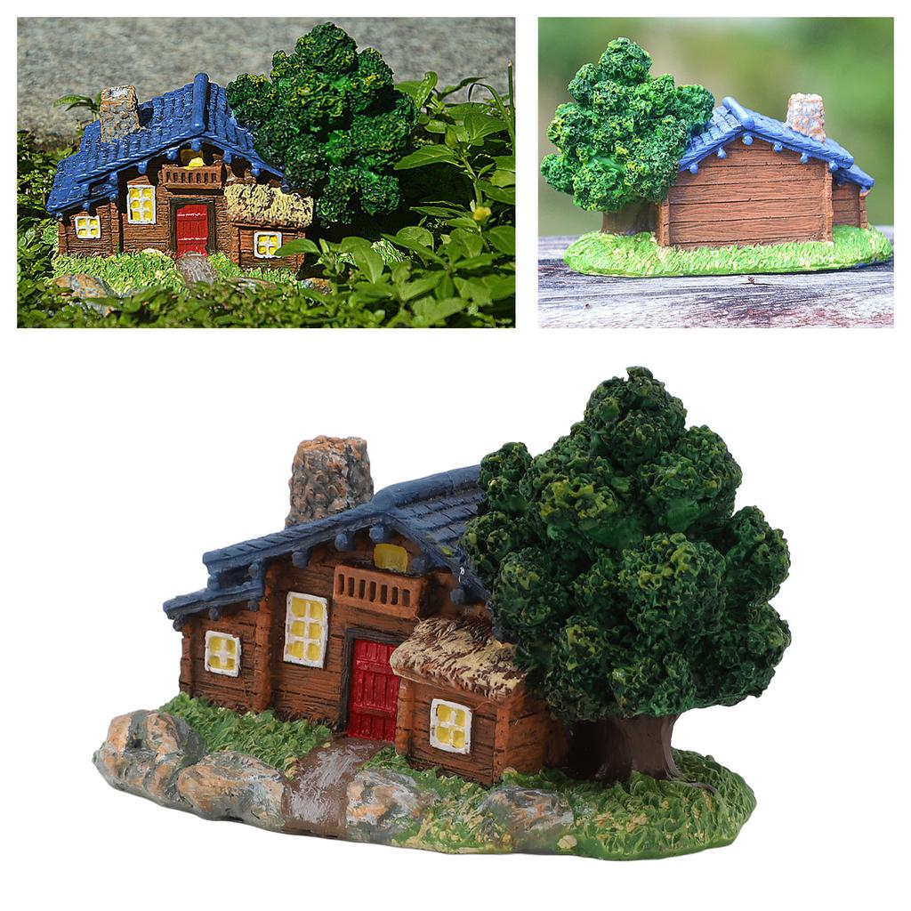 Landscape House Figurine Resin Village Hut Ornament Bonsai Decoration for Home Gardening