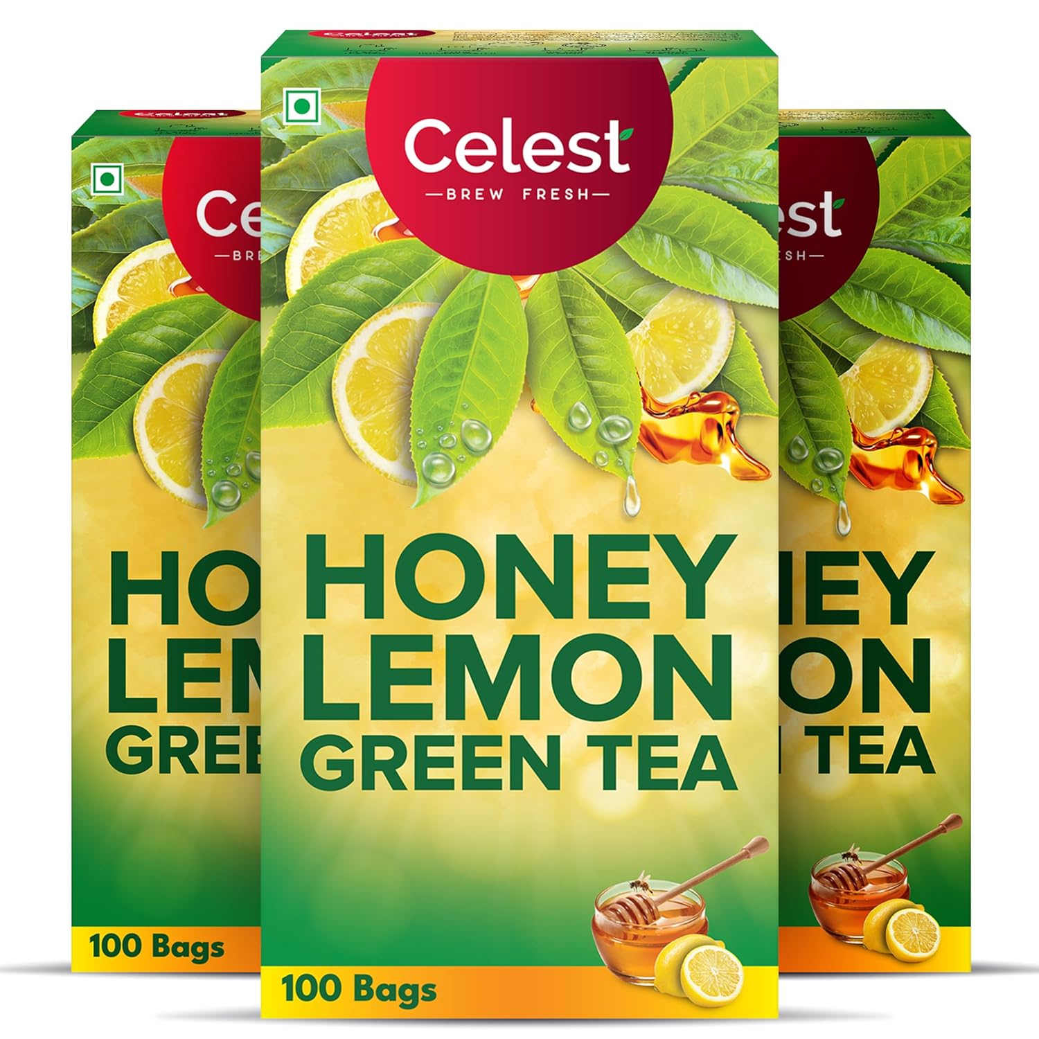 Celest Lemon & Honey Green Tea 100 Tea Bags X Pack of 3 | Daily Detox & Refreshing Herbal Wellness