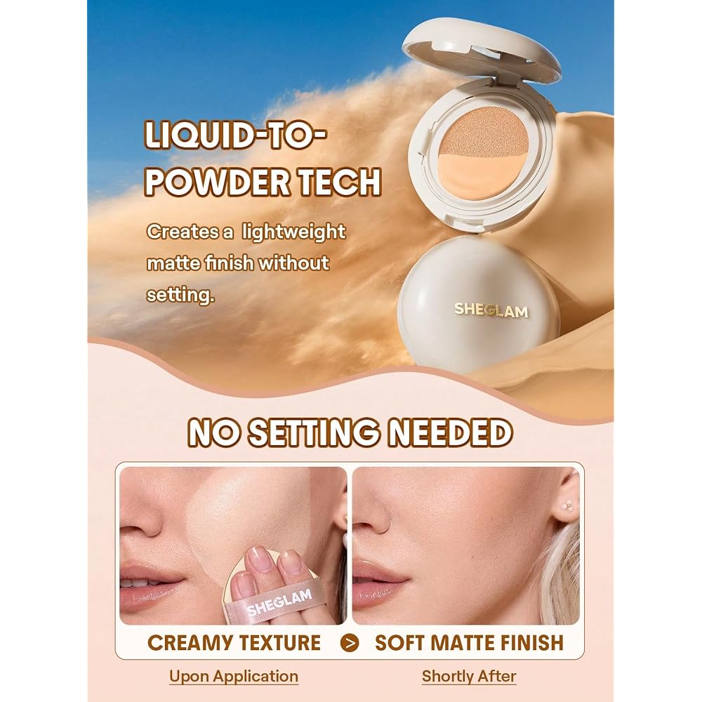 Sheglam Lock & Go Long-Lasting Cushion Foundation Soft Matte Lightweight Waterproof Pore Cover 30ml - Fair