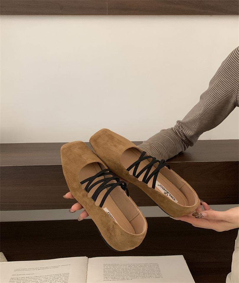 2025 Temperament Versatile Solid Color Lace-up Light Mouth Single Shoes Women's Autumn Fashion Retro Mori Casual Wedge Heel Mary Jane