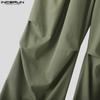INCERUN Men Pants Casual Elastic Waist Long Ruffled Cargo Trousers