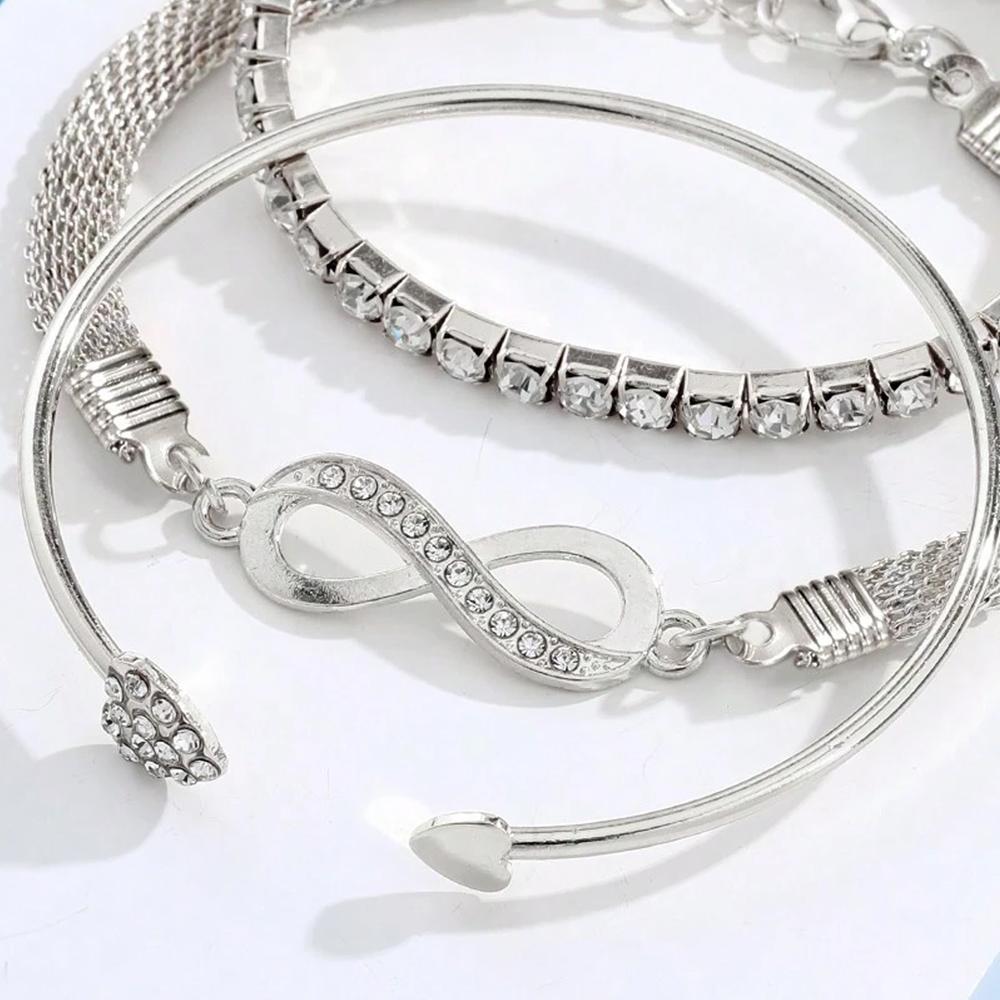 3pcs/set Rhinestone Heart Decor Bracelet