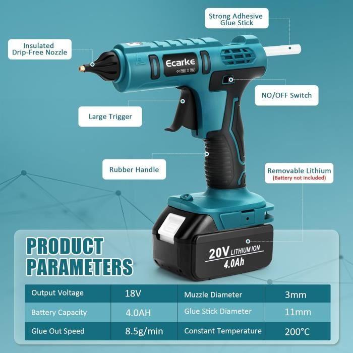 Pistolet à colle sans fil - Ecarke - Ma Kita - 18 V - Compatible avec batteries Li-Ion - Inclus 20 bâtons