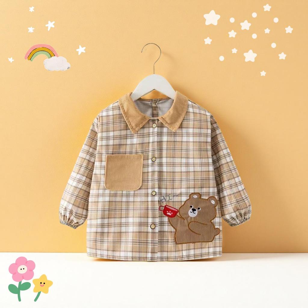 Autumn/Winter Waterproof Coveralls for Babies - Children's Crystal Velvet Stain-Resistant Plaid Bib Shirt & Outerwear