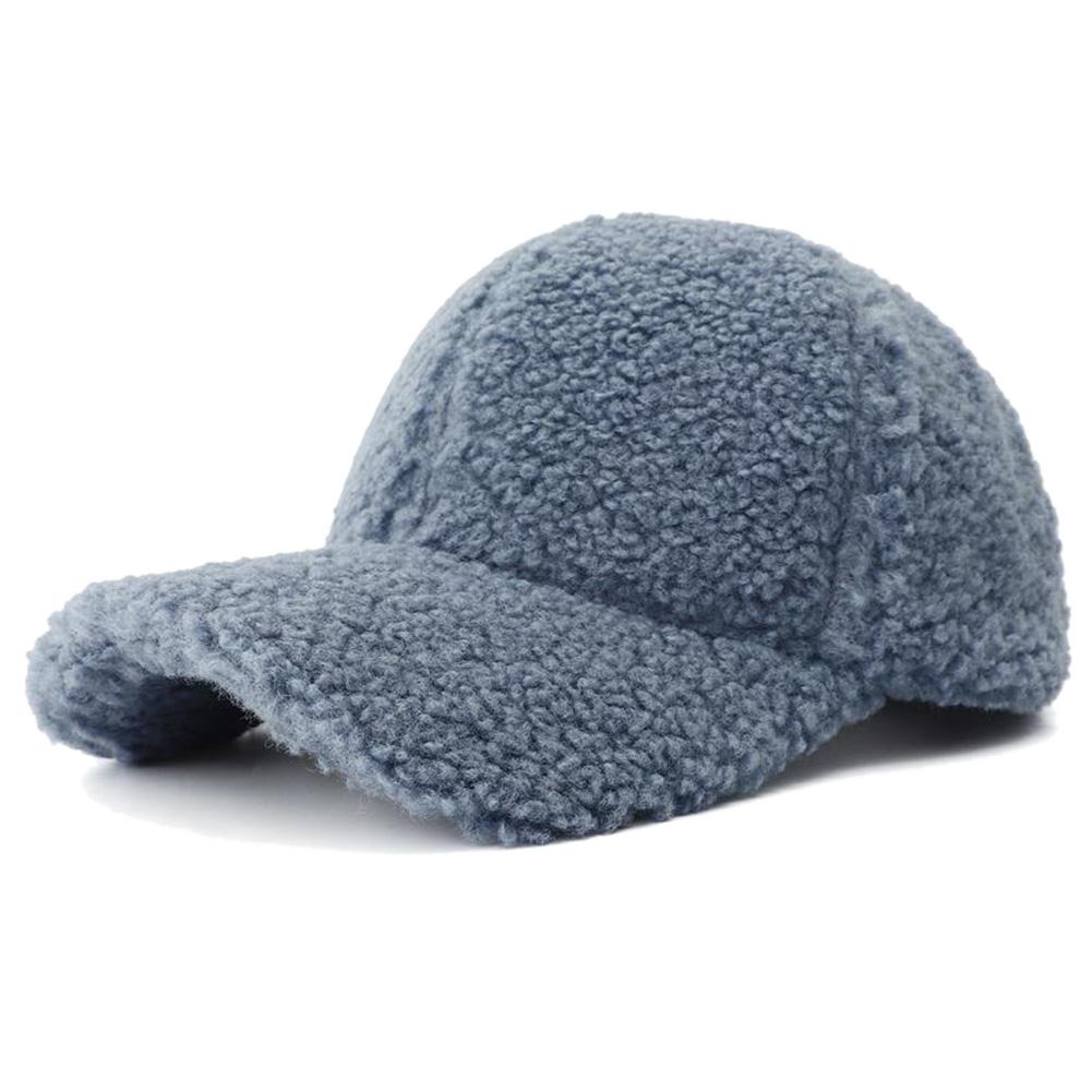 

New Solid Color Artificial Lamb Wool Baseball Cap Plush Snapback Hat Autumn Winter Keep Warm Dad Hats for Women Men Sunshade Adjustable небо синє кольору