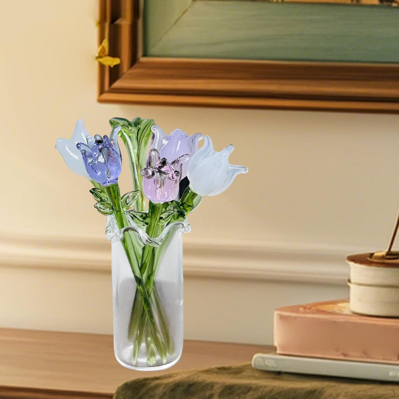 

Glass Flower Bouquet with Vase Artificial Flowers Collectible Figurines for Girlfriend Flower