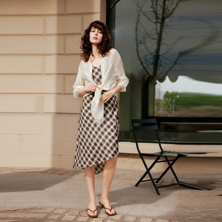 ELLE Modern Design V-Neck Fashion Simple Sling Dress Women dresses Plaid EL51084