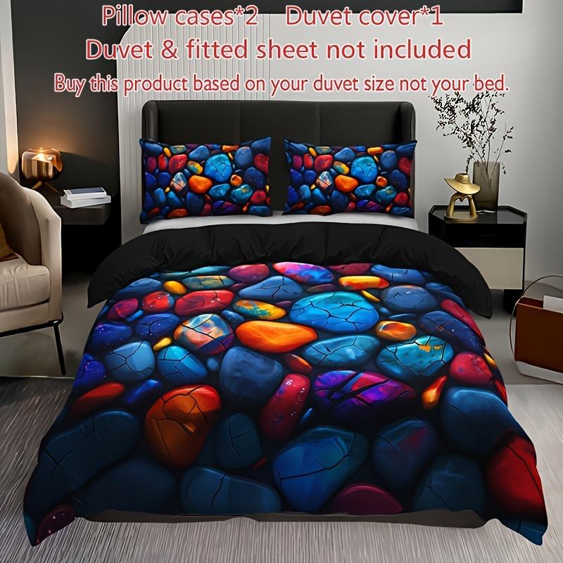 3Pcs Colorful Textured Stone Duvet Cover Set, 1 Duvet Cover + 2 Pillowcases (No Insert), Soft And Comfortable Breathable Bedding