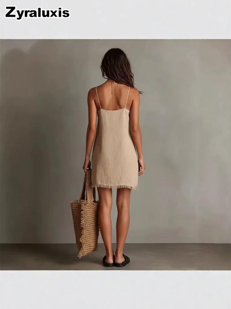 Rochie Mini Nouă cu Guler Fals, Culoare Uni, cu Volane, pentru Vacanță și Plajă