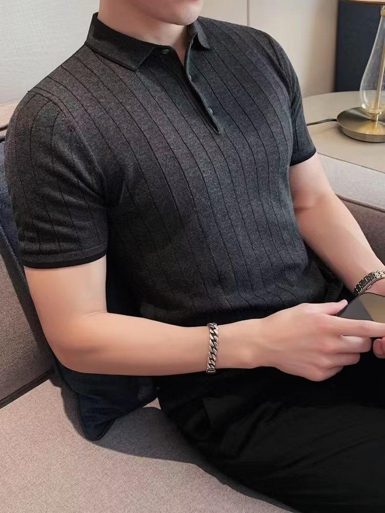 Men'S Polo Shirt Short-Sleeved Business Light Ripe Thin Trendy High-End Slim-Fitting Half-Sleeved Lapel Knitted Men'S T-Shirt