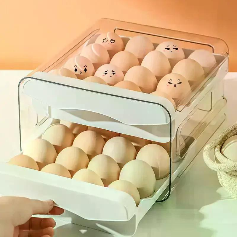 Automatischer drehender Eierständer Kühlschrank Eier Aufbewahrungsbox Halter Küche Doppelschichtiger Eierhalter Schubladentyp Eierbox