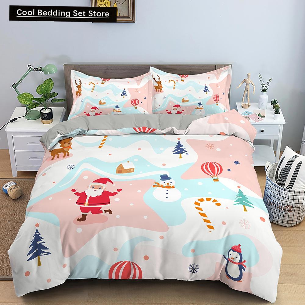 Merry Christmas King Queen Duvet Cover XMAS Bedding Set for Kid Santa Claus Quilt Cover Cartoon 2/3pcs Polyester Comforter Cover