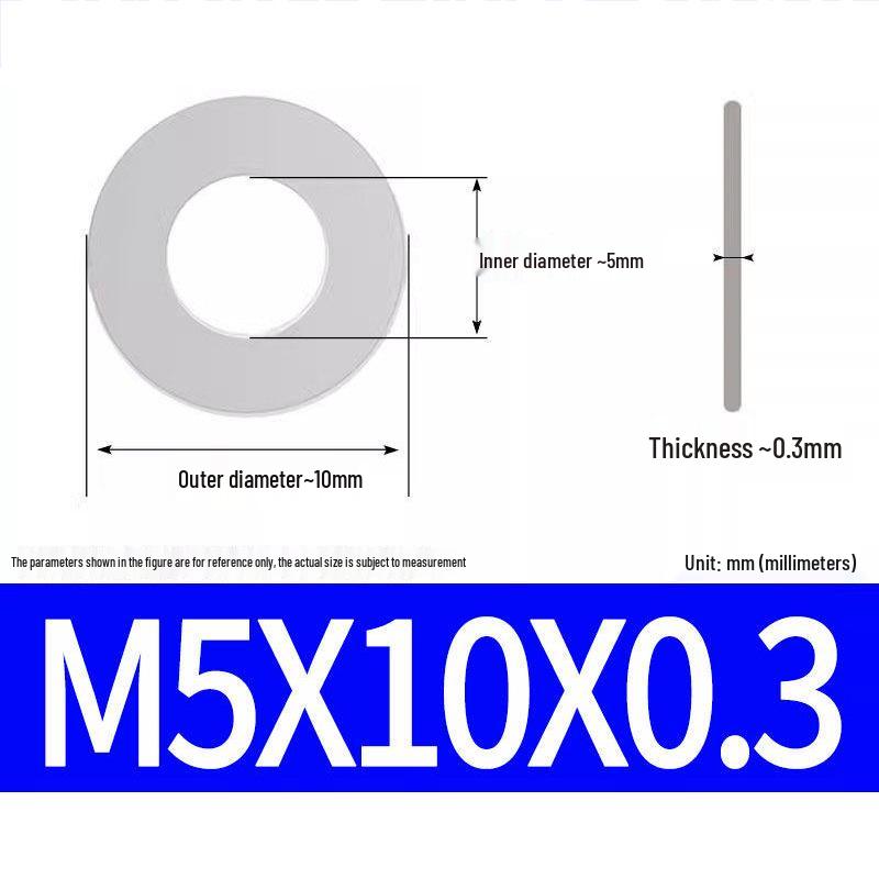 304 Stainless Steel Ultra-Thin Flat Washer, Thickness: 0.1/0.2/0.3/0.4/0.5 Mm, Sizes M1-M8