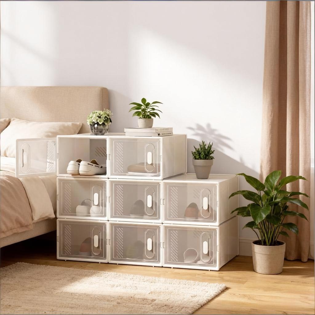 Shoe Storage Box,Stackable Storage Box,Modular Shoe Rack,Bookshelf,Toy Organizer,Wardrobe,Bathroom Cabinet(only with 8Pcs Storage Box)